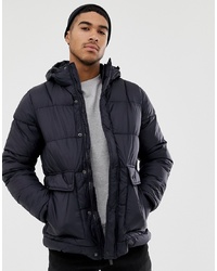 Pull&Bear Fleece Lined Puffer In Navy With Hood