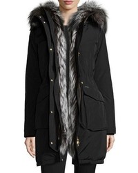 Woolrich Fur Lined Military Parka Black