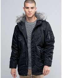 Selected Homme Parka Jacket With Faux Fur Hood