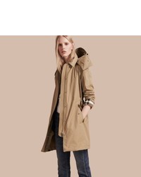 Burberry Hooded Cotton Blend Parka With Detachable Warmer