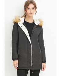Forever 21 Hooded Faux Shearling Parka