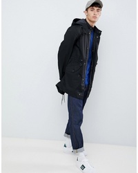 Fred Perry Hooded Fishtail Parka Jacket In Black