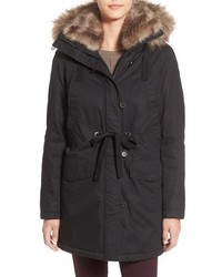 French Connection Hooded Parka With Faux Fur Trim