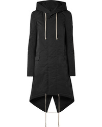 Rick Owens Hooded Stretch Knit Trimmed Twill Parka
