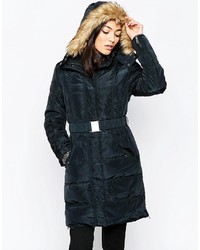 Ichi Belted Parka With Faux Fur Hood