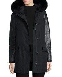 Woolrich Leather Trim Arctic Parka Coat W Fox Fur New Black