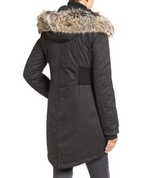 French Connection Mixed Media Parka With Faux Fur Trim Hood
