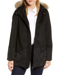 Joules Mixed Texture Hooded Coat With Faux