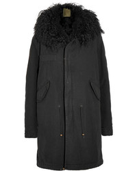 Mr Mrs Italy Shearling Lined Cotton Canvas Parka Black