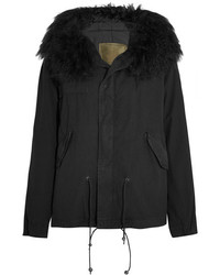 Mr Mrs Italy Shearling Trimmed Cotton Canvas Parka Black