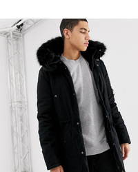Sixth June Parka Coat In Black With Black Faux Fur Hood To Asos