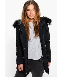 Boohoo Petite Lilly Luxe Parka With Faux Fur Hood