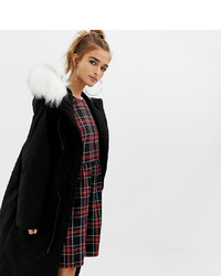 Collusion Petite Parka Jacket With Fur Lined Hood