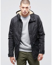 Element Roghan Waxed Long Parka Black With Quilted Lining