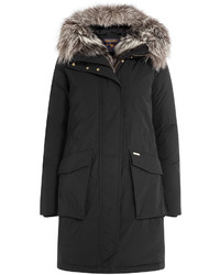 Woolrich Short Military Parka With Fur Trimmed Hood