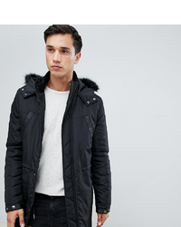 ASOS DESIGN Tall Parka Jacket With Faux In Black