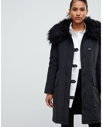 French Connection Utility Parka Coat With Fur Neck