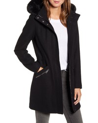 Kenneth Cole New York Wool Blend Twill Hooded Coat With Faux