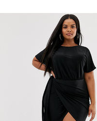 Koco & K Plus Slinky Tie Front Mini Dress In Black