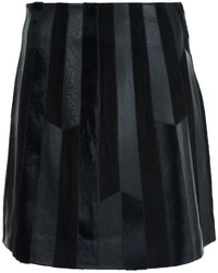 Black Patchwork Leather Skirt