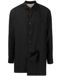 Black Patchwork Linen Long Sleeve Shirt
