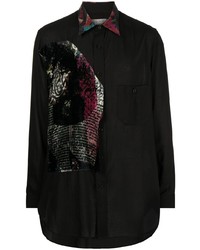 Yohji Yamamoto Patchwork Contrasting Collar Shirt