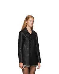 Saint Laurent Black Leather Double Breasted Caban Jacket