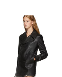 Saint Laurent Black Leather Double Breasted Caban Jacket
