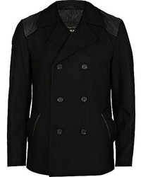 River Island Black Quilted Patch Pea Coat