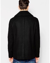 Asos Brand Wool Mix Peacoat With Faux Shearling Collar In Black