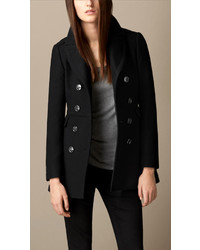 Burberry Brit Fitted Wool Blend Twill Pea Coat