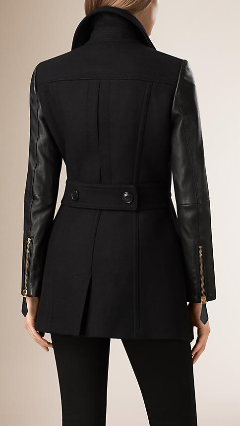 Burberry Brit Wool Cashmere Pea Coat With Lambskin Sleeves, $1,595 ...