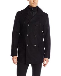 Calvin Klein Wool Pea Coat With Bib And Chest Zip Detail