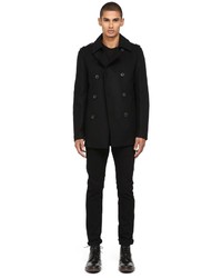 Mackage Carlo F4 Classic Black Wool Peacoat With Leather Trim