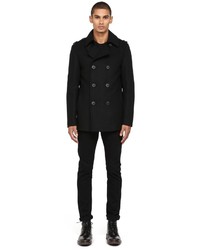 Mackage Carlo F4 Classic Black Wool Peacoat With Leather Trim