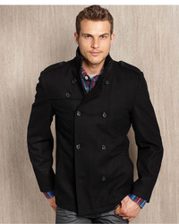 GUESS Coat Wool Blend Double Breasted Modern Pea Coat