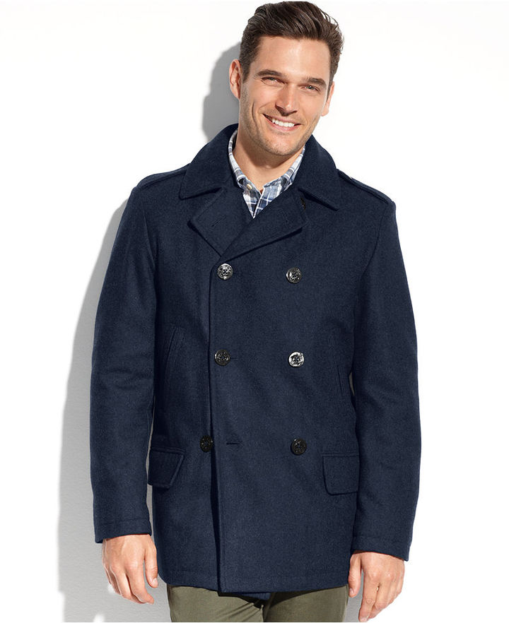 Nautica Coat Wool Blend Water Resistant Pea Coat, $250 | Macy's | Lookastic
