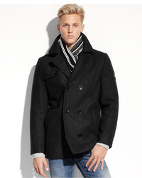 Buffalo David Bitton Coat Wool Blend Wind Resistant Peacoat With Scarf