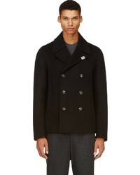 Calvin Klein Collection Black Double Breasted Wool Pea Coat