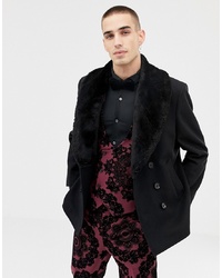 Twisted Tailor Cropped Peacoat With Wide Faux Fur Collar