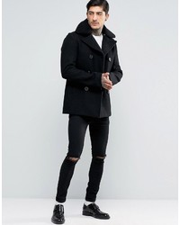 Schott Cyclone Wool Peacoat Detachable Fleece Collar