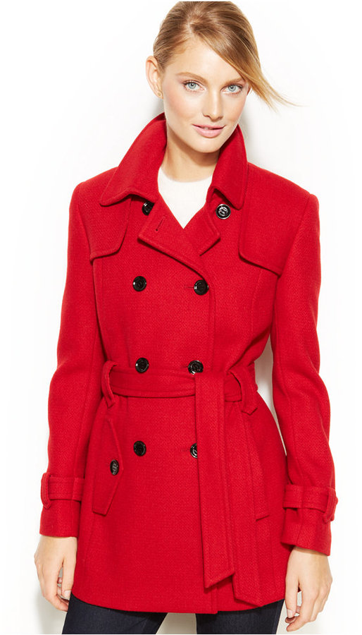 Calvin Klein Double Breasted Belted Pea Coat, $275 | Macy's | Lookastic.com