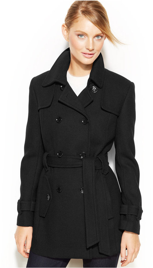 Calvin Klein Double Breasted Belted Pea Coat, $275 | Macy's | Lookastic.com