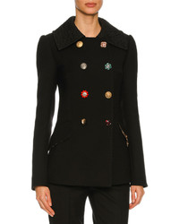 Dolce & Gabbana Double Breasted Embellished Button Peacoat Black