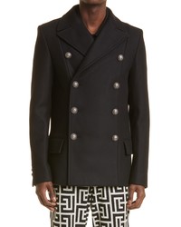 Balmain Double Breasted Wool Blend Peacoat In 0pa