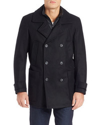 Andrew Marc Double Breasted Wool Blend Peacoat