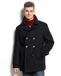 Tommy Hilfiger Double Breasted Wool Blend Peacoat Trim Fit