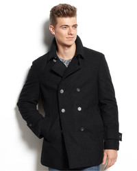 Tommy Hilfiger Double Breasted Wool Blend Peacoat Trim Fit