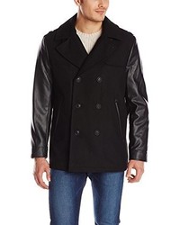 Elie Tahari Wool Fashion Peacoat With Faux Leather Sleeves