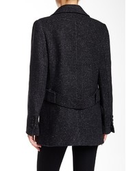 The Kooples Genuine Leather Trim Tweed Wool Blend Pea Coat